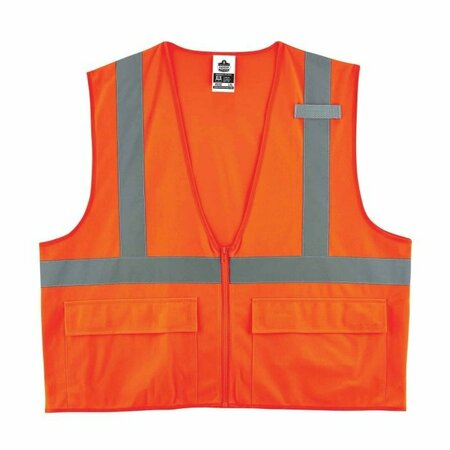 ERGODYNE GloWear 8225Z Standard Vest, S/M, Orange, Polyester Solid, Zipper Closure, 3 Pockets 21153